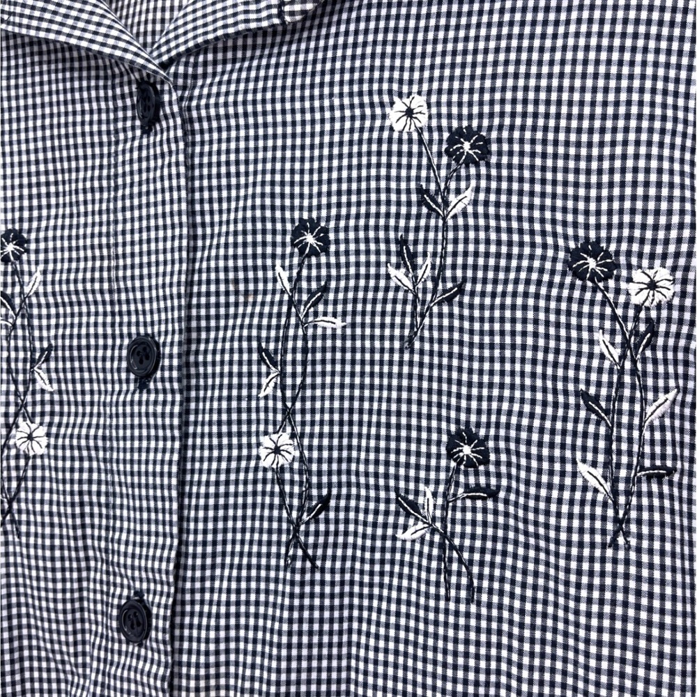 Vintage 90s Delta Burke Black White Gingham Floral Embroidered Button Up 3X Top - Picture 9 of 9